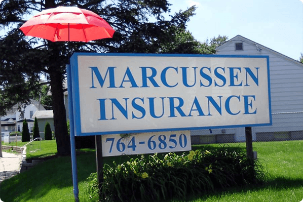 Marcussen Insurance office signage in Moline, IL.